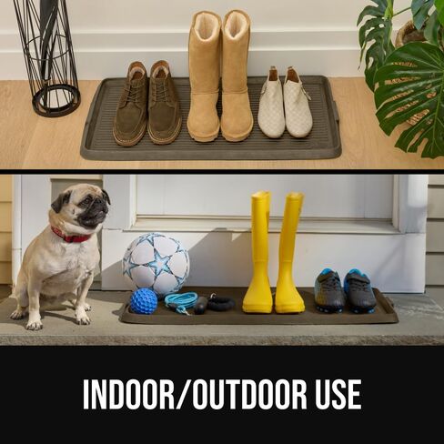 GORILLA GRIP Natural Rubber Indoor Outdoor Boot Tray for Shoes, 32x16 Waterproof Winter Mat with Raised Edges Handles Tear Resistant Heavy Duty Home Garage Floor Mats Easy Clean Shoe Trays Taupe Brown in Kuwait