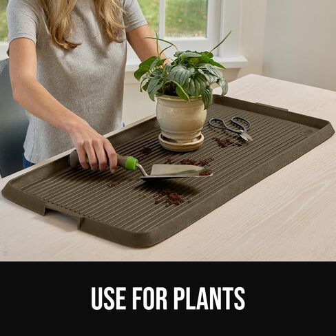 GORILLA GRIP Natural Rubber Indoor Outdoor Boot Tray for Shoes, 32x16 Waterproof Winter Mat with Raised Edges Handles Tear Resistant Heavy Duty Home Garage Floor Mats Easy Clean Shoe Trays Taupe Brown in Kuwait