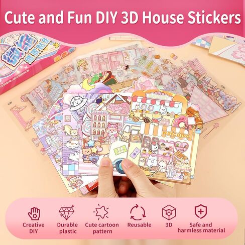 15 Sets DIY 3D House Stickers, Miniature Scene Stickers with Greeting Cards, Cute and Funny Cartoon Sticker Scenes, Make Your Own Stickers in Saudi Arabia
