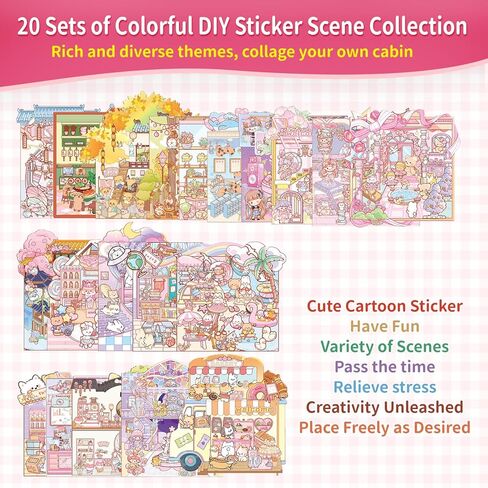 15 Sets DIY 3D House Stickers, Miniature Scene Stickers with Greeting Cards, Cute and Funny Cartoon Sticker Scenes, Make Your Own Stickers in Saudi Arabia