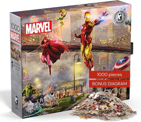 Ceaco- Silver Select - Marvel Kinkade - Iron Man Limited Edition Canvas - 1000 قطعة بانورامزو للبالغين - اللغز الصعب المثالي لليالي اللعبة in Kuwait