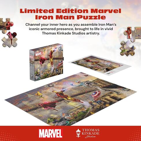 Ceaco- Silver Select - Marvel Kinkade - Iron Man Limited Edition Canvas - 1000 قطعة بانورامزو للبالغين - اللغز الصعب المثالي لليالي اللعبة in Kuwait
