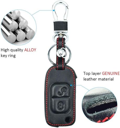 الجلود مفتاح السيارة فوب غطاء حامل حافظة البعيد 2 زر لمرسيدس بنز 2005 2008 2010 2011 2013 2015 2016 2017 in Saudi Arabia