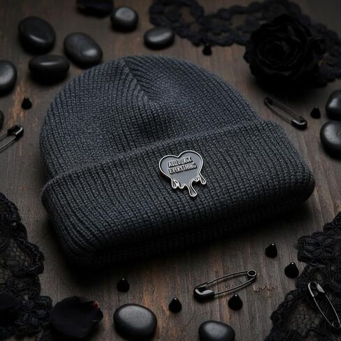 Emotional Quote Pin - Funny Enamel Pins Brooch with "ALL BLACK EVERYTHING" for Jackets,Backpacks,Hats. Gothic Melting Black Heart Brooches Gifts for Moody Fashion Lovers,Friends,Family. in Kuwait