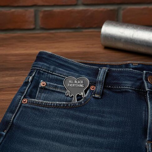 Emotional Quote Pin - Funny Enamel Pins Brooch with "ALL BLACK EVERYTHING" for Jackets,Backpacks,Hats. Gothic Melting Black Heart Brooches Gifts for Moody Fashion Lovers,Friends,Family. in Kuwait