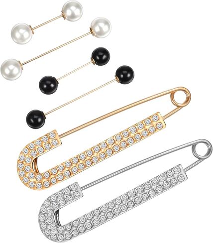 6 قطع دبابيس ودبابيس للنساء، مجموعة دبوس شال بروش اللؤلؤ، مشابك سترة، مشابك قميص ريترو، دبابيس وشاح مزخرفة، مشبك مشد للخصر للقبعات والملابس in Kuwait