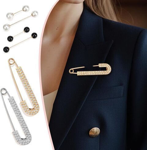 6 قطع دبابيس ودبابيس للنساء، مجموعة دبوس شال بروش اللؤلؤ، مشابك سترة، مشابك قميص ريترو، دبابيس وشاح مزخرفة، مشبك مشد للخصر للقبعات والملابس in Kuwait