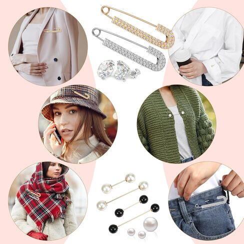 6 قطع دبابيس ودبابيس للنساء، مجموعة دبوس شال بروش اللؤلؤ، مشابك سترة، مشابك قميص ريترو، دبابيس وشاح مزخرفة، مشبك مشد للخصر للقبعات والملابس in Kuwait