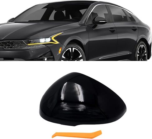 غطاء مرآة بديل لجانب الراكب الأيمن متوافق مع Kia K5 Optima 2021 2022 2023 2024 2025 2026 غطاء غطاء مرآة الرؤية الخلفية للباب الخارجي مع ضوء إشارة الانعطاف (أسود لامع) in Saudi Arabia