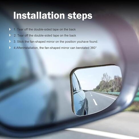 2 PCS Car Blind Spot Mirrors, Fan-shaped Wide Angle HD Convex Glass, 360 Degrees Rotatable Frameless Side Rear View Mirror, Assisted Reversing Accessory for Most Vehicles (White) in Kuwait