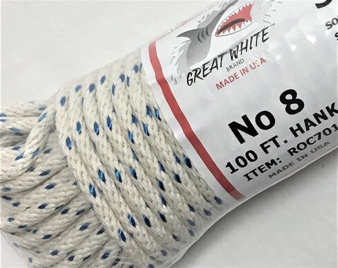 GREAT WHITE #8 BLUTRACE® Sash Cord 100ft. Hank x 1/4", Made in USA, Cotton Tie Down Camping Clothesline, Rigging, Crafts, Theatre, Window Replacement, Entertainment Spot Cord DIY Home Improvement in Kuwait