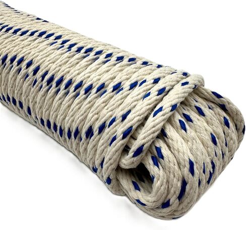 GREAT WHITE #8 BLUTRACE® Sash Cord 100ft. Hank x 1/4", Made in USA, Cotton Tie Down Camping Clothesline, Rigging, Crafts, Theatre, Window Replacement, Entertainment Spot Cord DIY Home Improvement in Kuwait