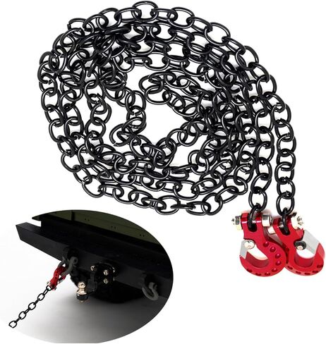 خطاف سحب RC من سبائك الألومنيوم CNC، خطافات ونش زاحفة مع سلسلة لـ SCX10 Tamiya D90 D110 TF2 TRX4 CC01 إلخ 1/10 RC الزاحف، نماذج الطرق الوعرة والاسترداد (خطاف أحمر مع سلسلة سوداء) in Kuwait