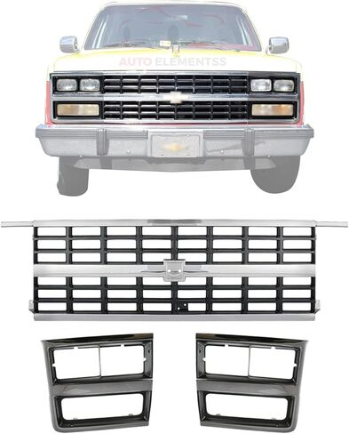 Grille Assembly Silver + Headlight Bezel Trims For 1989-1991 Chevrolet Suburban Blazer/R/V Series Direct Replacement in Kuwait