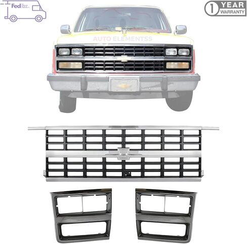 Grille Assembly Silver + Headlight Bezel Trims For 1989-1991 Chevrolet Suburban Blazer/R/V Series Direct Replacement in Kuwait
