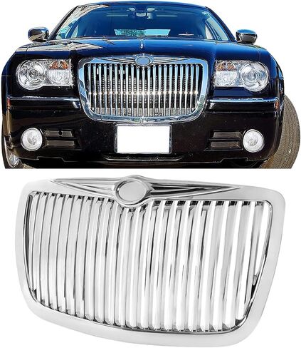 Front Bumper Upper Grille, Compatible with 2005-2010 Chrysler 300 300C, Chrome Ment Style with Big Bar Replacement Front Grill Assembly in Kuwait