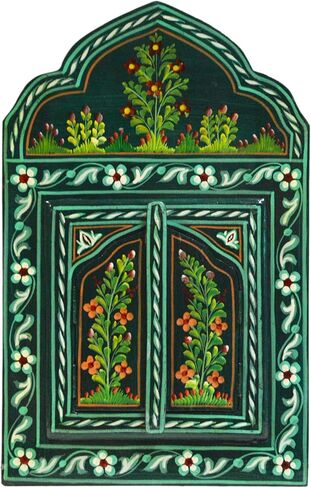 Treasures Of Morocco Moroccan Wall Mirror with Doors Hand Painted Arabesque Handmade Decor Small Green in Kuwait