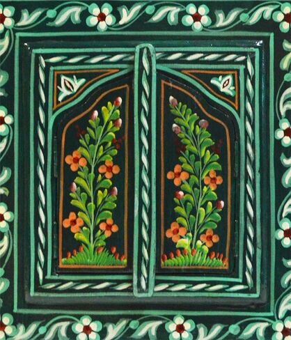 Treasures Of Morocco Moroccan Wall Mirror with Doors Hand Painted Arabesque Handmade Decor Small Green in Kuwait