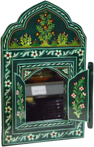 Treasures Of Morocco Moroccan Wall Mirror with Doors Hand Painted Arabesque Handmade Decor Small Green in Kuwait