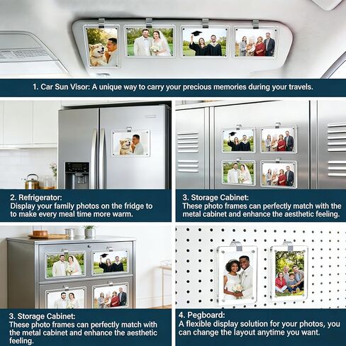 4 قطع من مشابك إطار الصورة الواقي من الشمس للسيارة من الأكريليك | حماية من الأشعة فوق البنفسجية ضد الانزلاق | 2.36x3.54 بوصة أفقي/عمودي | إطارات صغيرة مخصصة للعائلة/الحيوانات الأليفة/الصور التذكارية in Kuwait