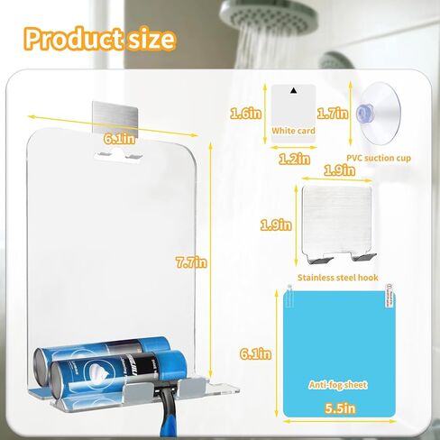 Shower Shaving Mirror, Fogless Mirror for Shower, Shower Mirror Fogless for Shaving, Anti-Fog Acrylic Mirror with Razor Holder, No-Drilling & Removable, Bathroom Accessories No Fog Shaving Mirror in Saudi Arabia