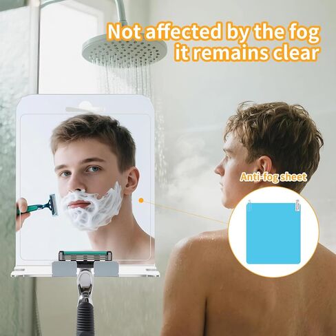 Shower Shaving Mirror, Fogless Mirror for Shower, Shower Mirror Fogless for Shaving, Anti-Fog Acrylic Mirror with Razor Holder, No-Drilling & Removable, Bathroom Accessories No Fog Shaving Mirror in Saudi Arabia