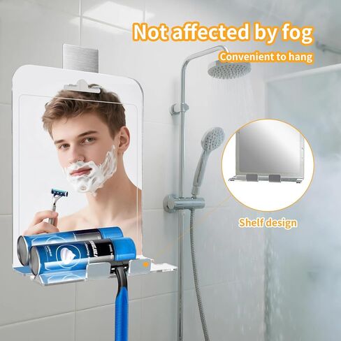 Shower Shaving Mirror, Fogless Mirror for Shower, Shower Mirror Fogless for Shaving, Anti-Fog Acrylic Mirror with Razor Holder, No-Drilling & Removable, Bathroom Accessories No Fog Shaving Mirror in Saudi Arabia