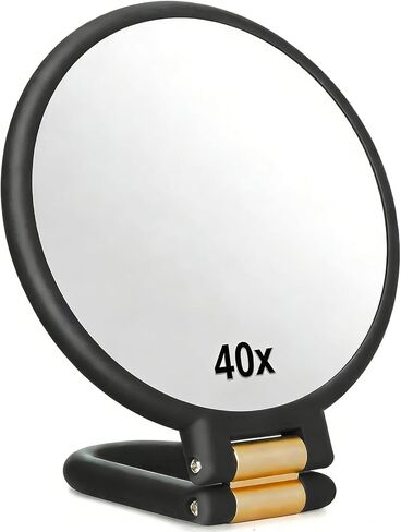40X Magnifying Mirror for Travel with Adjustable Handle, Double Side Handheld Mirrors, Foldable Makeup Mirror for Desk, Black in Saudi Arabia