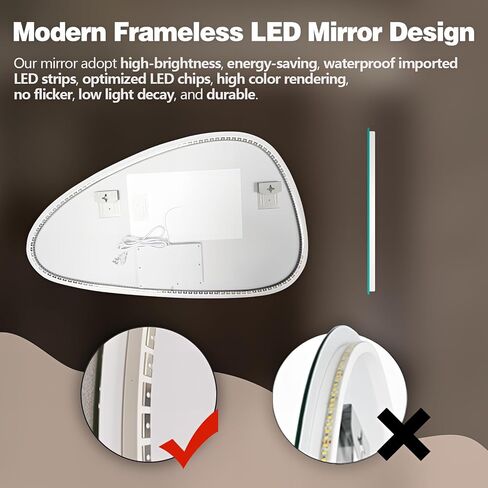 Niccy Irregular LED Bathroom Mirror, 30"x48" Asymmetrical Backlit Vanity Wall Mirrors, Light up Mirrors for Bedroom, Living Room, Modern Smart-Mirror with Anti-Fog, Dimmable, Memory Function in Kuwait