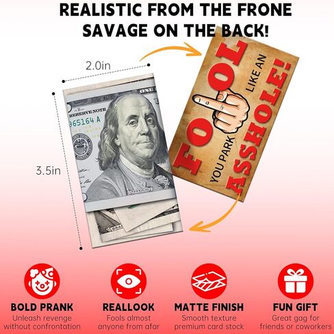 Bad Parking Cards, 50Pcs You Parked Like an Ahole Cards, Funny Spot Foul Card Look Like $100 Money from a Distance, Leave Them Under Vehicle Wipers of Horrible Idiot Drivers! in Kuwait