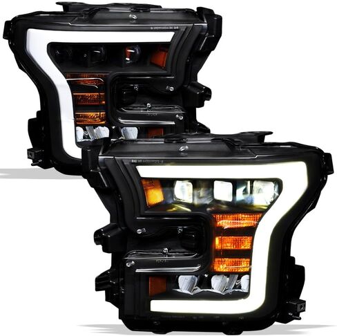 Sequential Black Housing Full LED Tri Projector Headlights Signal Lamps Amber Reflector nb Compatible With 15-17 Ford F150 in Kuwait