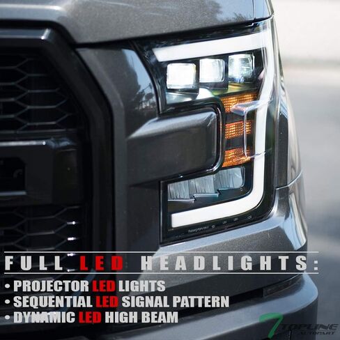 Sequential Black Housing Full LED Tri Projector Headlights Signal Lamps Amber Reflector nb Compatible With 15-17 Ford F150 in Kuwait