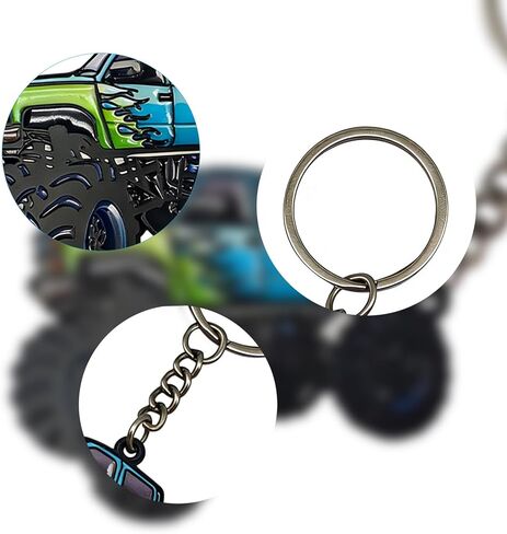 4 Wheeler Off-road Keychain, Cool Flame Pattern Decorative Ring, Anti-rust Lightweight Key Holder, for Men (Black) in Kuwait