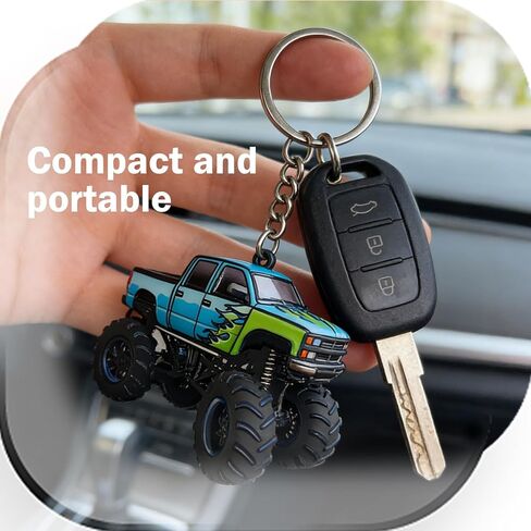 4 Wheeler Off-road Keychain, Cool Flame Pattern Decorative Ring, Anti-rust Lightweight Key Holder, for Men (Black) in Kuwait