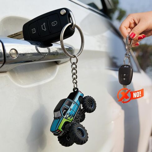 4 Wheeler Off-road Keychain, Cool Flame Pattern Decorative Ring, Anti-rust Lightweight Key Holder, for Men (Black) in Kuwait