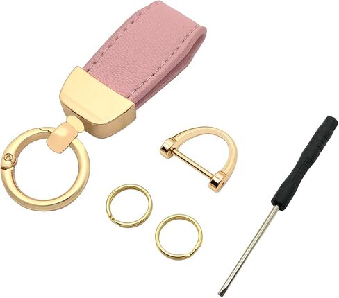 سلسلة مفاتيح جلدية للسيارة، حامل مفاتيح عالمي، ملحقات سلسلة مفاتيح السيارة مع حلقة على شكل حرف D مضادة للفقدان وحلقات مفاتيح للنساء والرجال (أسود) in Kuwait