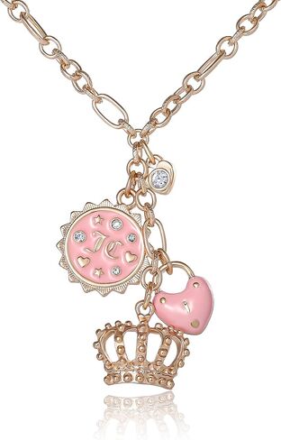 Juicy Couture Charm Necklace for Women, 16-18"+2" Gold-Tone Necklace Juicy Logo Charms with Pink Enamel and Clear Crystals in Saudi Arabia