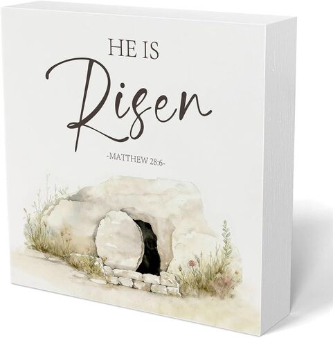 Christian Easter Decor,He Is Risen Tabletop Decorations Rustic Lamb Cross Wooden Sign Easter Decorations for Kitchen Bathroom Home Office Desk Tiered Tray Dining Decor,5×5 Inch in Saudi Arabia