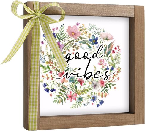 Wooden Wildflower Sign, 6 Inch Framed Wild Flower Pictures Decor Art, Wall Table Shelf Nursery Room Bedroom Bathroom Rustic Home Decorations in Kuwait