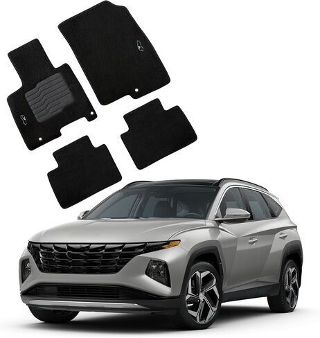 سجادات أرضية سجاد من ecoMats تناسب طرازات 2022 إلى 2026 Hyundai Tucson مع وسادة كعب للسائق غير قابلة للانزلاق وفتحات أمان، أمامي وخلفي، أسود (غير مناسب للطرازات PHEV/الكهربائية) in Kuwait