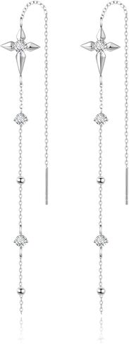 Moissanite Threader Earrings for Women - 925 Sterling Silver 0.6CT 3.0mm Moissanite Dangle Drop Earrings Long Chain Earrings Jewelry Gifts in Saudi Arabia