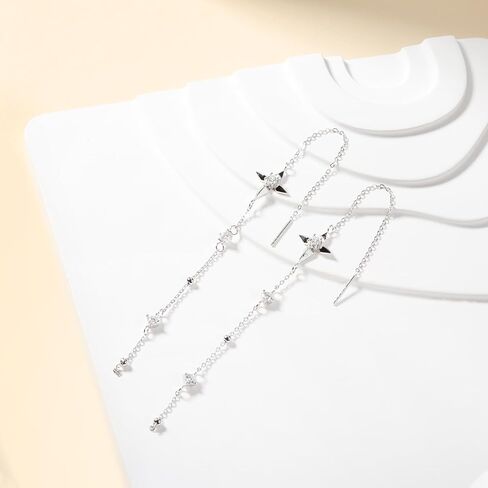 Moissanite Threader Earrings for Women - 925 Sterling Silver 0.6CT 3.0mm Moissanite Dangle Drop Earrings Long Chain Earrings Jewelry Gifts in Saudi Arabia