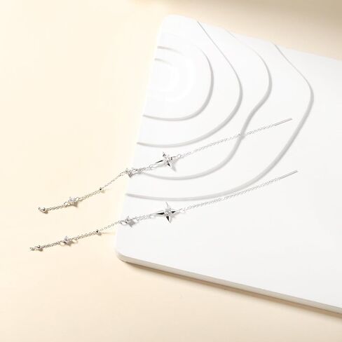 Moissanite Threader Earrings for Women - 925 Sterling Silver 0.6CT 3.0mm Moissanite Dangle Drop Earrings Long Chain Earrings Jewelry Gifts in Saudi Arabia
