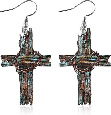 Cross Earrings Wooden Cross Boho Earrings for Women Vintage Bohemian Patriotic Jeweley Unique Gifts for Women Trendy in Kuwait