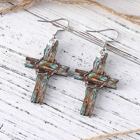 Cross Earrings Wooden Cross Boho Earrings for Women Vintage Bohemian Patriotic Jeweley Unique Gifts for Women Trendy in Kuwait