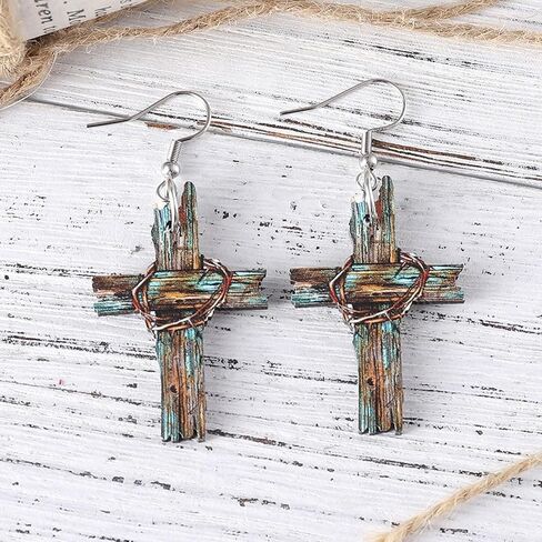 Cross Earrings Wooden Cross Boho Earrings for Women Vintage Bohemian Patriotic Jeweley Unique Gifts for Women Trendy in Kuwait