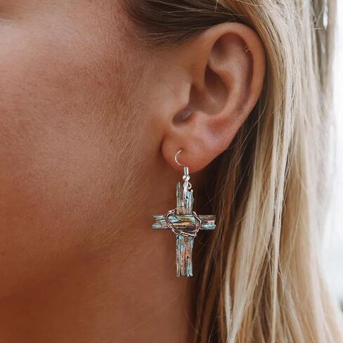 Cross Earrings Wooden Cross Boho Earrings for Women Vintage Bohemian Patriotic Jeweley Unique Gifts for Women Trendy in Saudi Arabia