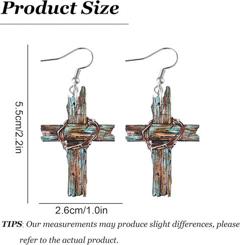 Cross Earrings Wooden Cross Boho Earrings for Women Vintage Bohemian Patriotic Jeweley Unique Gifts for Women Trendy in Saudi Arabia