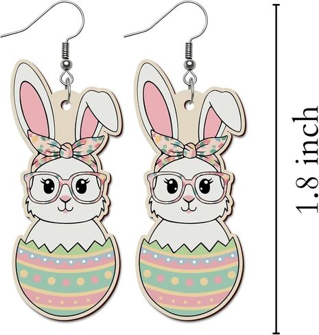 Colorful Easter Rabbit Wooden Dangle Earrings, Cute Handmade Lightweight Bunny Drop Earrings for Women, Girls, Teens, Festive Spring Jewelry for Easter, Parties, Gifts, Egg Hunt Outfit in Saudi Arabia