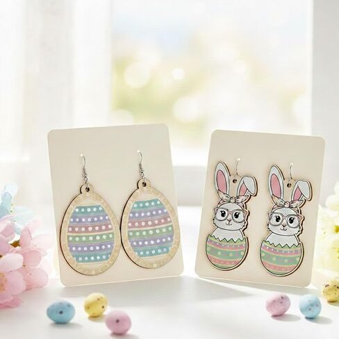 Colorful Easter Rabbit Wooden Dangle Earrings, Cute Handmade Lightweight Bunny Drop Earrings for Women, Girls, Teens, Festive Spring Jewelry for Easter, Parties, Gifts, Egg Hunt Outfit in Saudi Arabia